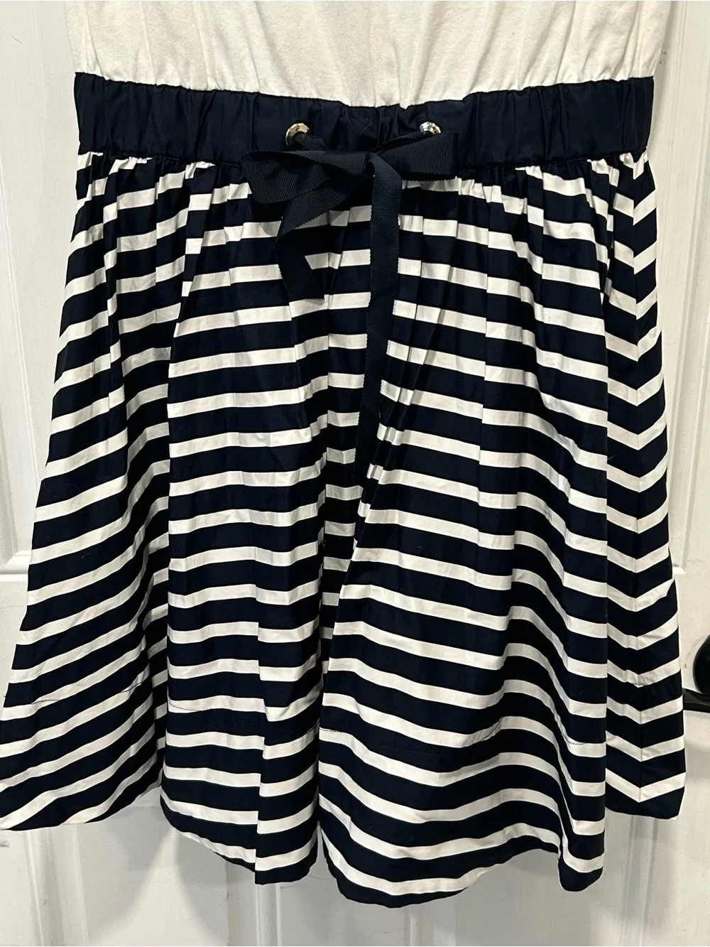 Kate Spade NY Short Sleeve Sailing Stripe Mixed Media Dress Navy Nautical Size S